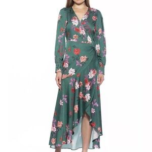 Floral Green Wrap Dress